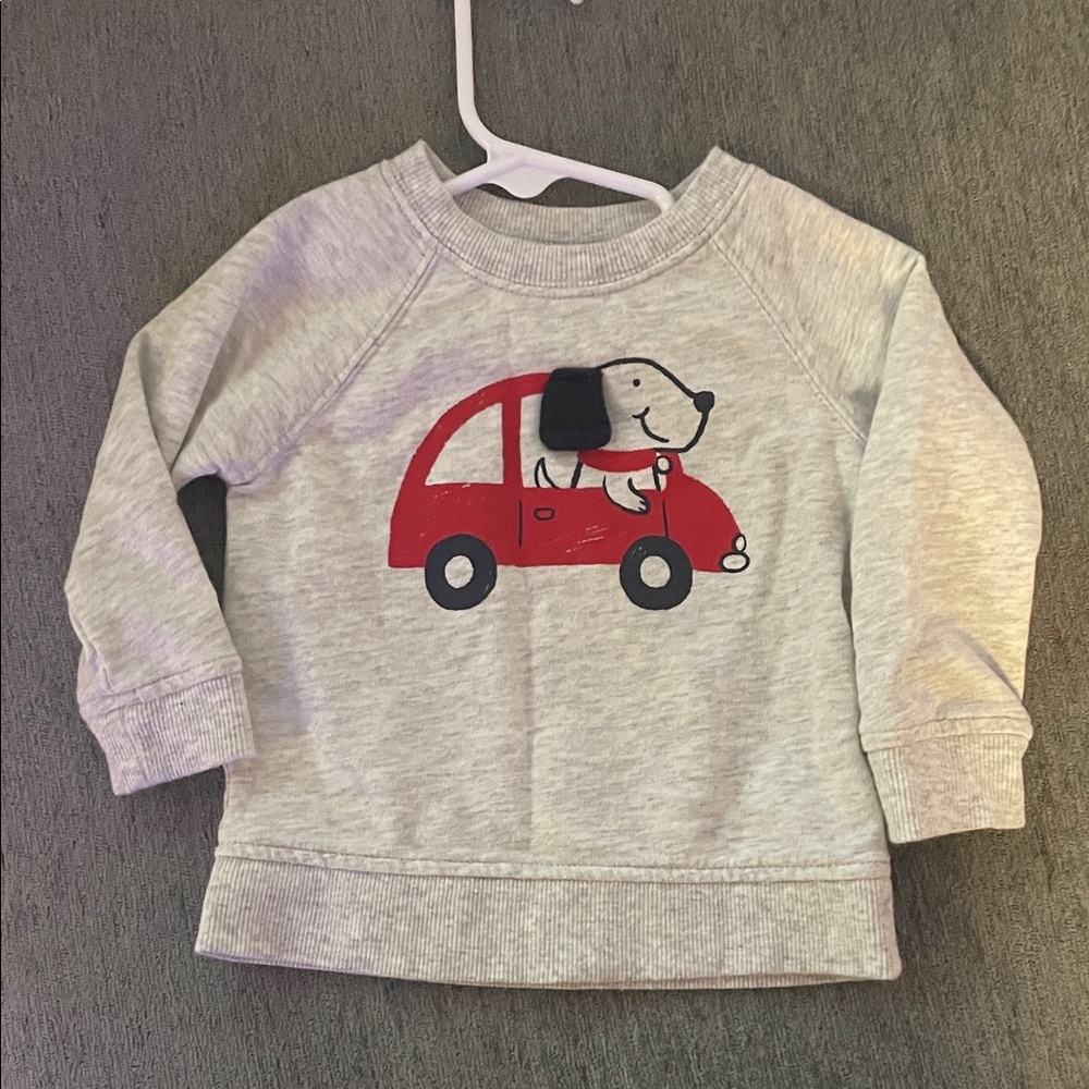 Joe Fresh Light Gray Sweatshirt with Red Car and Dog Design